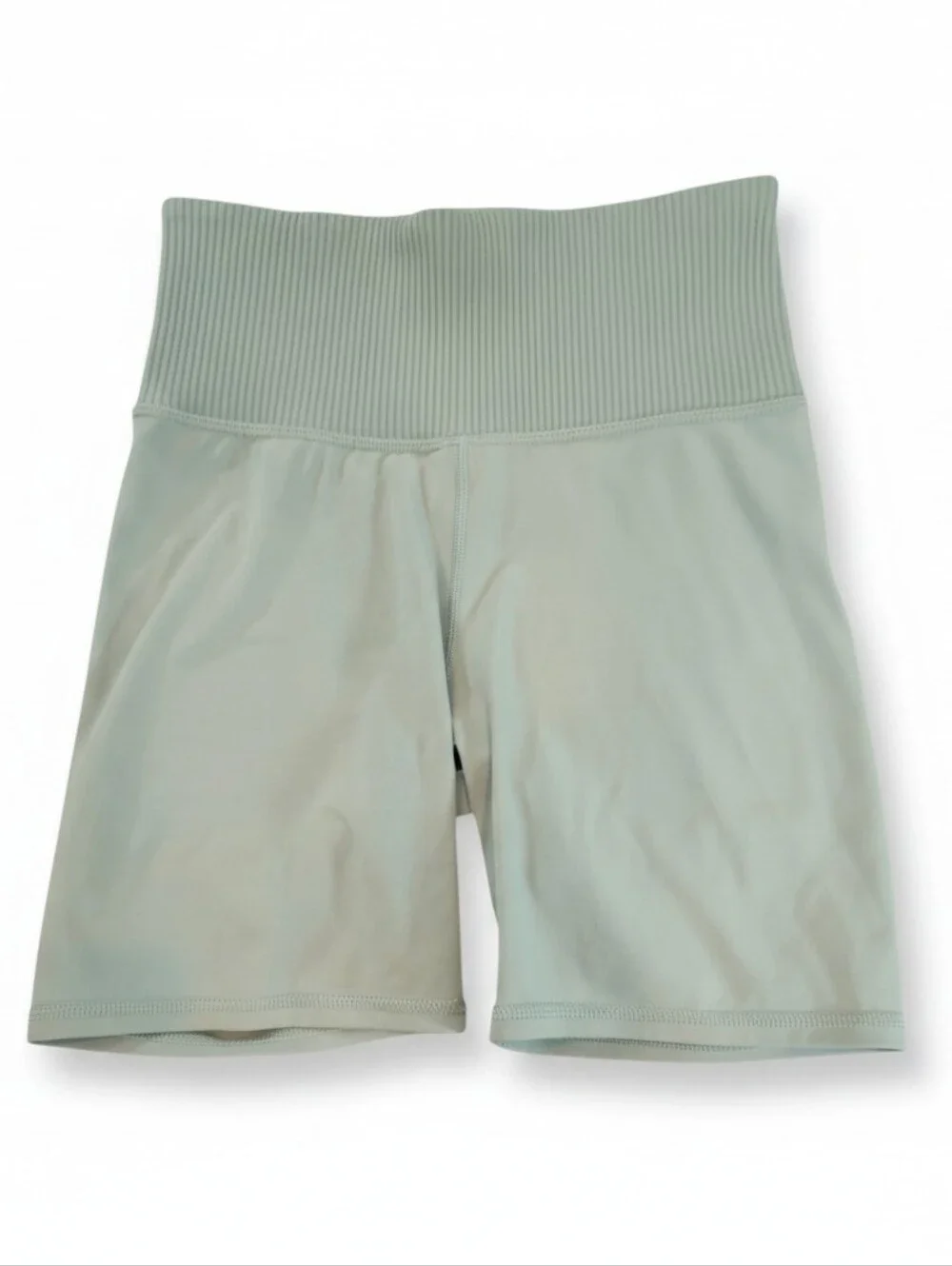 Vuori Inversion Rib High Waist Bike Shorts Sage Green XS Athletic Biker Shorts - Picture 4 of 9